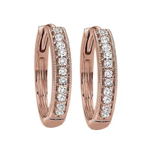 10KT Pink Gold & Diamond Classic Book Mixable Fashion Earrings  - 1/6 ctw