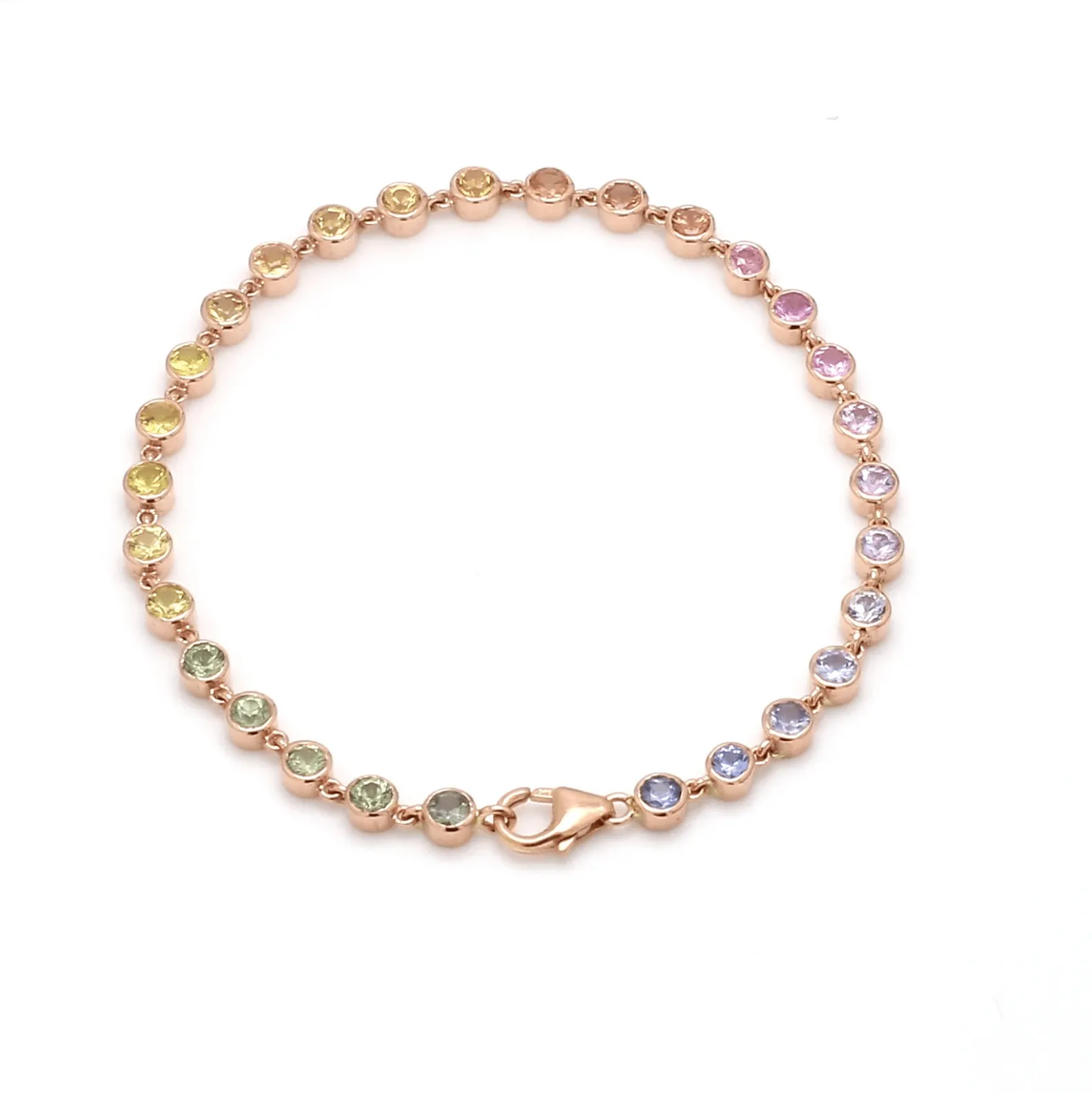 14K & 18K Gold Rainbow Sapphire Bezel Link Bracelet