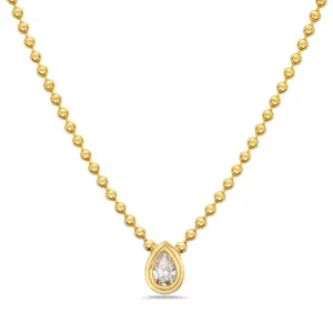 14K Pear Double Bezel Diamond Necklace