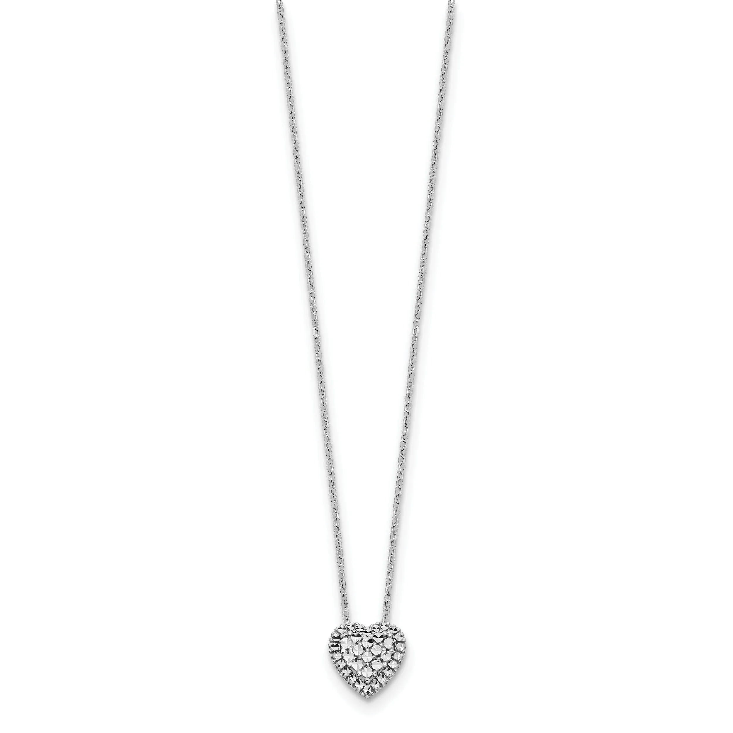 14k White Gold Polished Diamond Cut Finish Fancy Design Heart Slide Pendant in a 18-inch Cable Chain Necklace Set