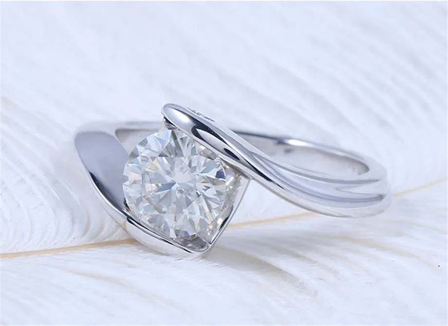 14k White Gold Unique Moissanite Ring 1.2ct