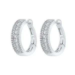 14KT White Gold & Diamond Classic Book 3 Row Fashion Earrings  - 3/4 ctw