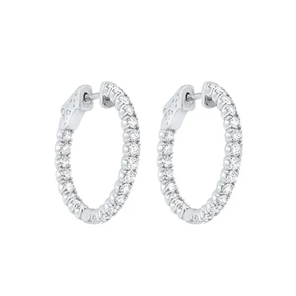 14KT White Gold & Diamond Classic Book Hoop Fashion Earrings  - 2 ctw