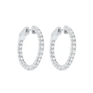 14KT White Gold & Diamond Classic Book Hoop Fashion Earrings  - 2 ctw