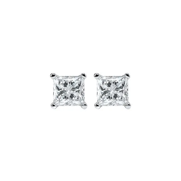 14KT White Gold & Diamond Classic Book Pricess Cut Stud Earrings  - 1/3 ctw