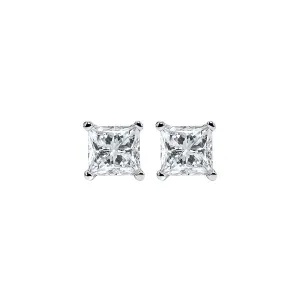 14KT White Gold & Diamond Classic Book Pricess Cut Stud Earrings  - 1/3 ctw