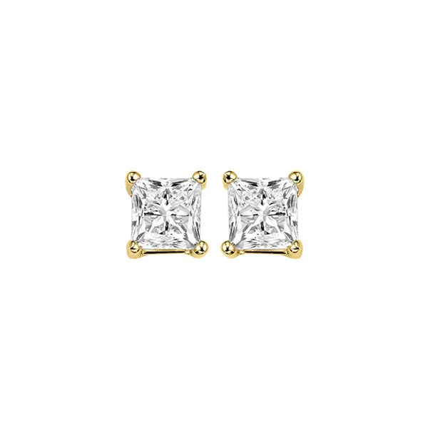 14KT Yellow Gold & Diamond Pricess Cut Stud Earrings  - 3/8 ctw