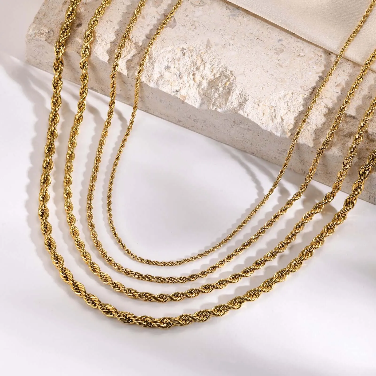 18K Gold Plated Multilayer 2/3/4/5MM Width 40/45/50/55CM Length Chain Necklace