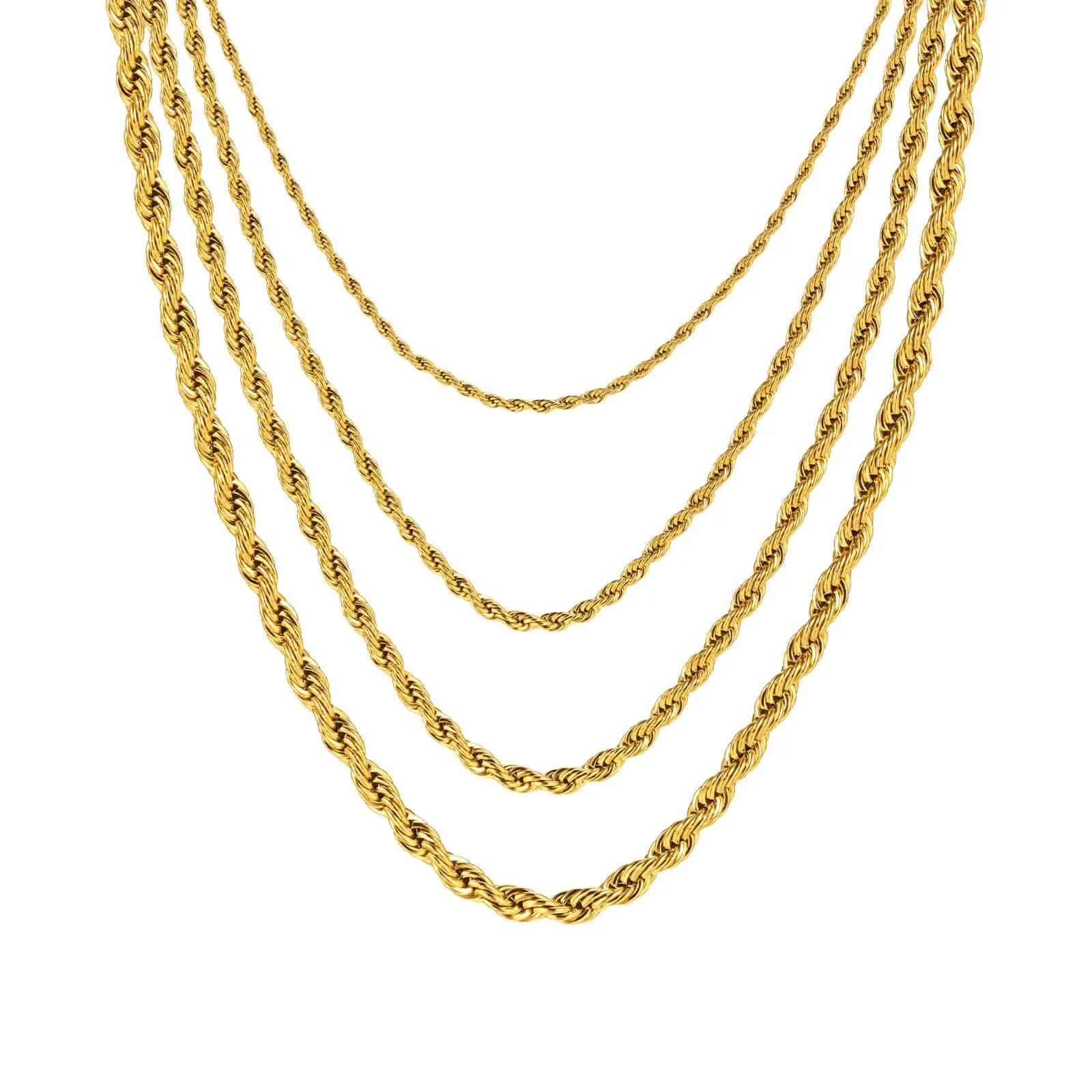 18K Gold Plated Multilayer 2/3/4/5MM Width 40/45/50/55CM Length Chain Necklace