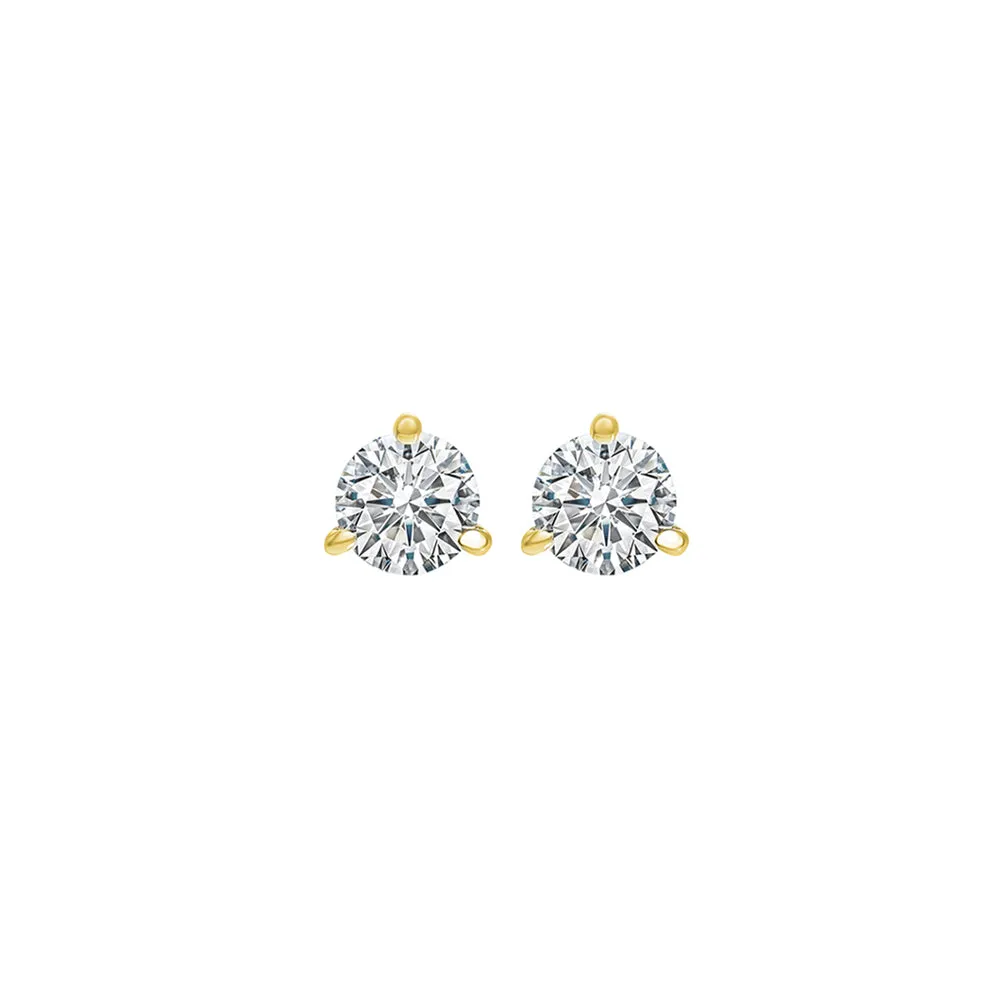 18KT Yellow Gold & Diamond Round Stud Earrings  - 1/8 ctw