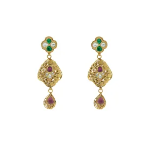 22K Yellow Gold Exquisite Hanging Earrings Finished W/ Kundan, 16.7 grams