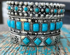 3 PC Silver & Turquoise Bracelets/3