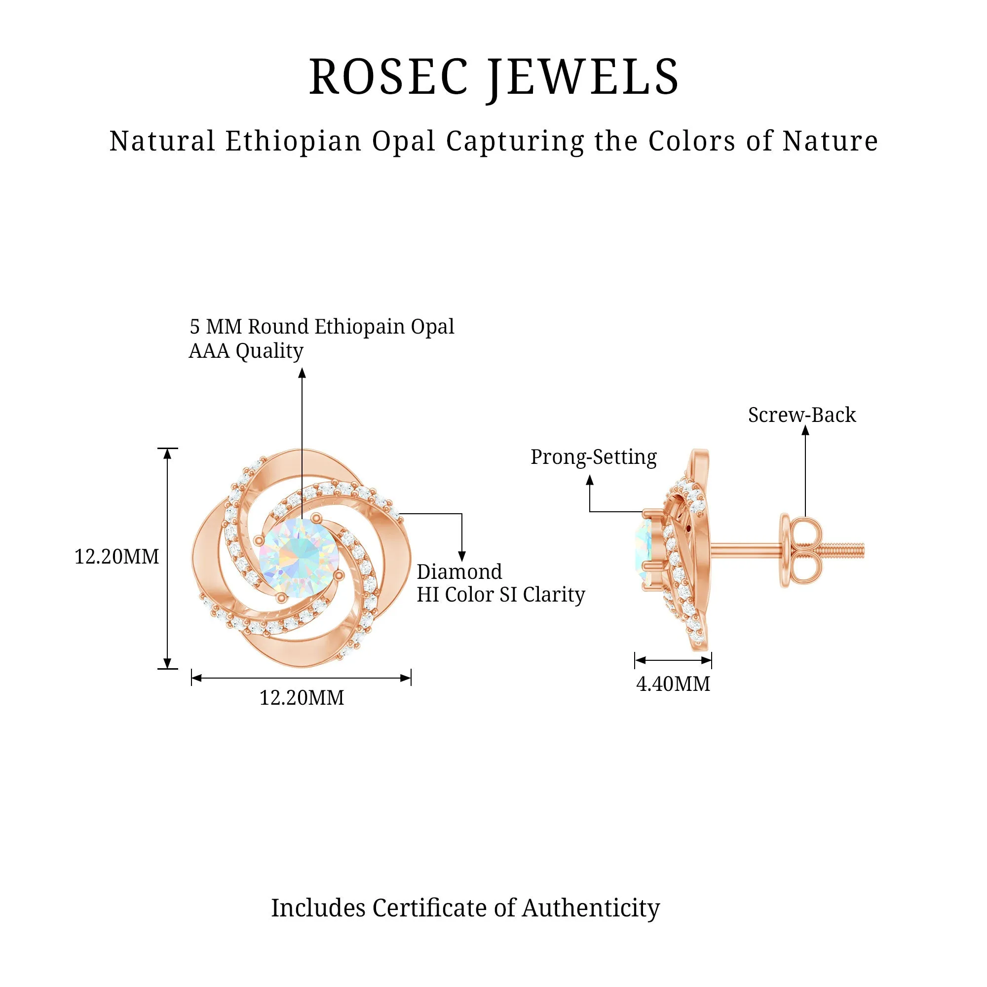 3/4 CT Minimal Ethiopian Opal and Diamond Stud Earrings