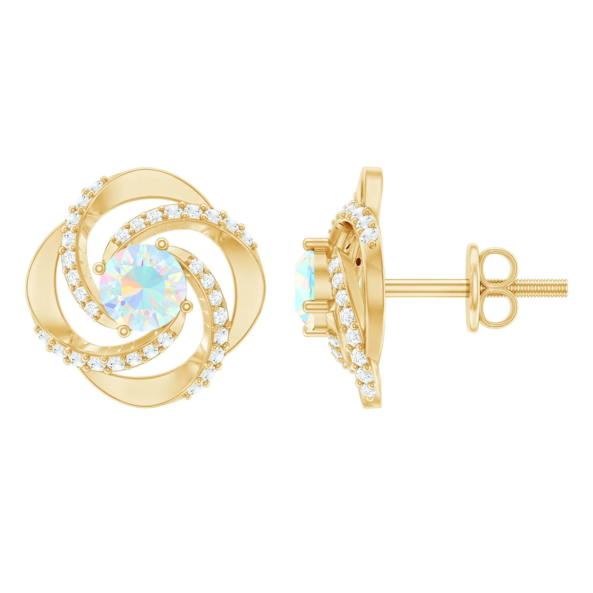 3/4 CT Minimal Ethiopian Opal and Diamond Stud Earrings