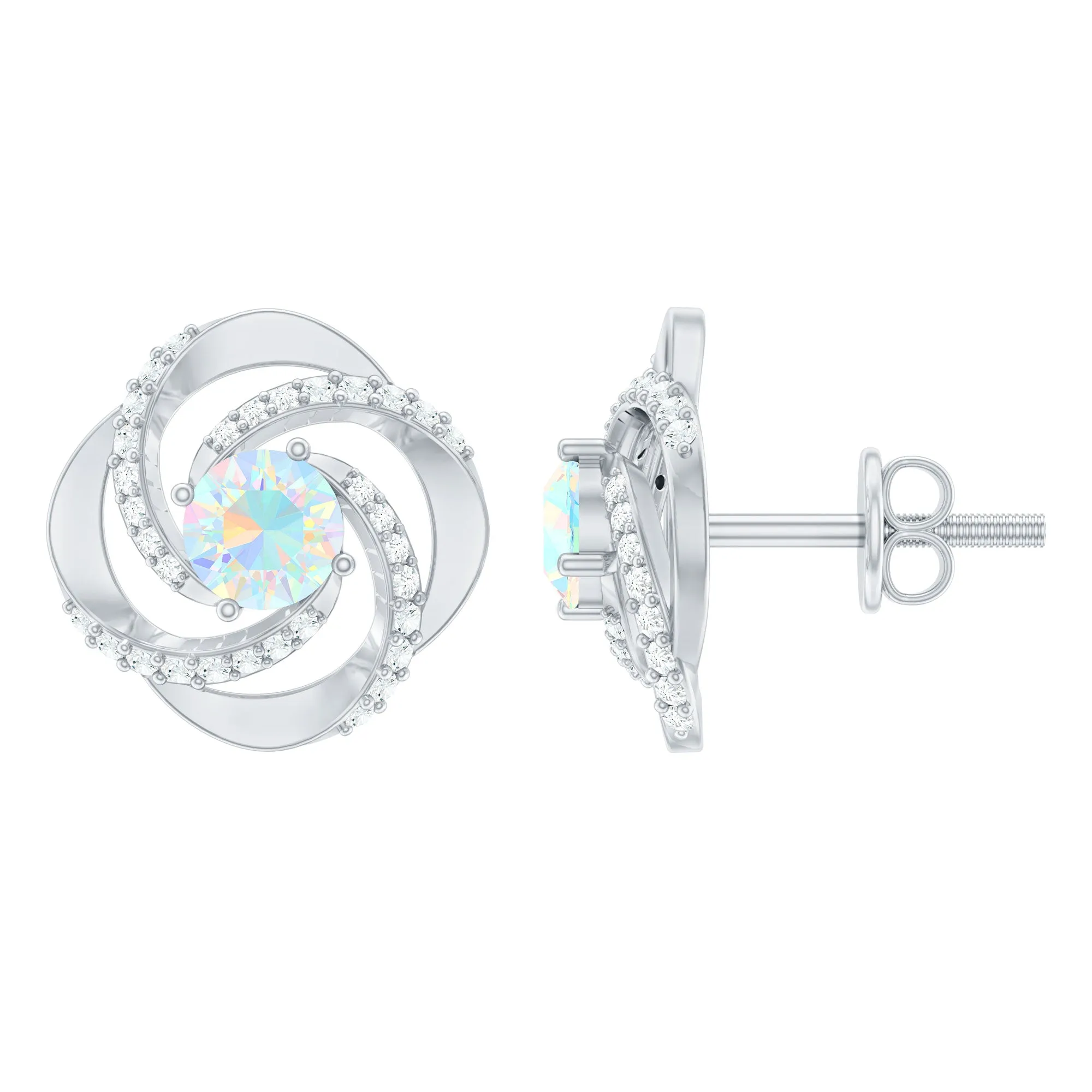 3/4 CT Minimal Ethiopian Opal and Diamond Stud Earrings