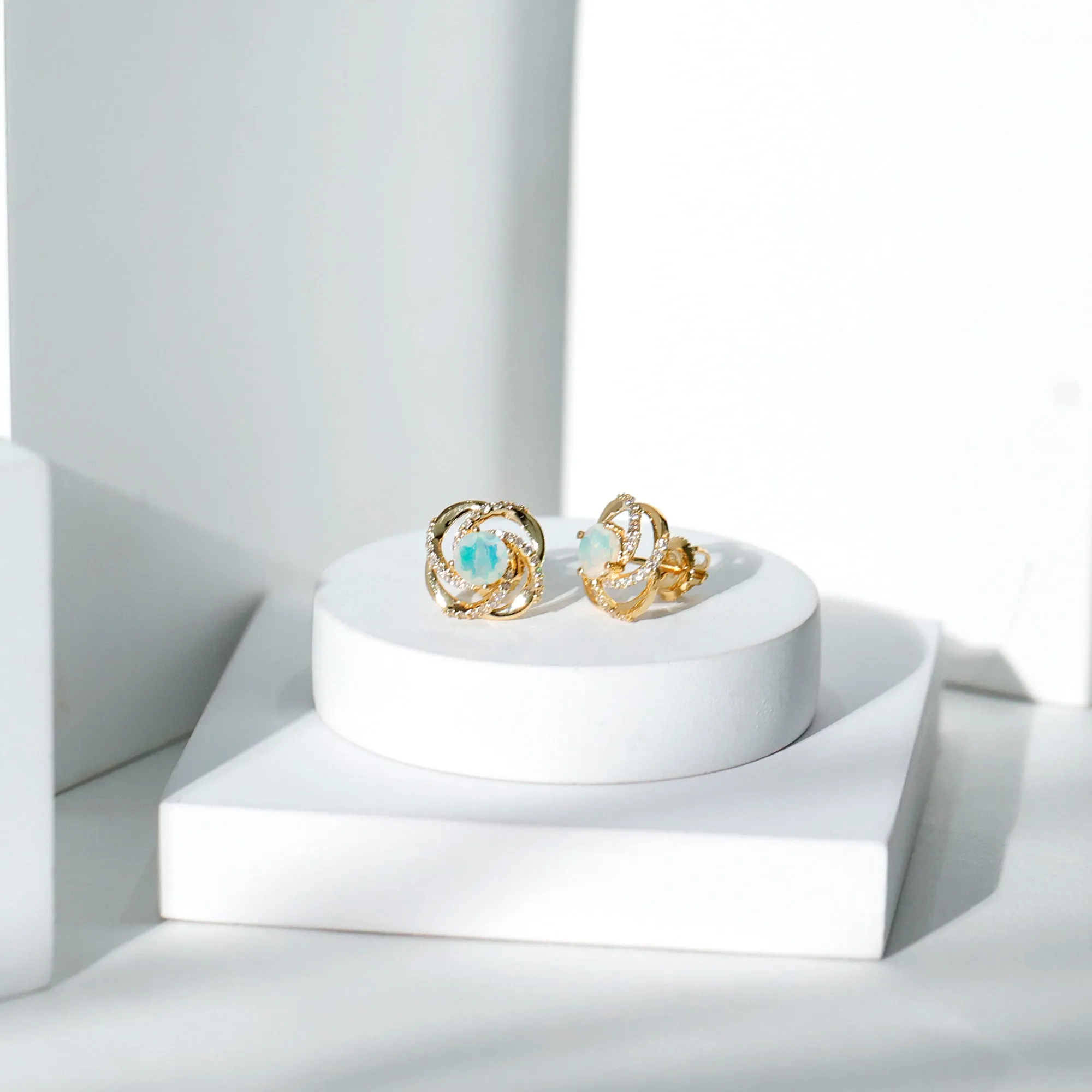 3/4 CT Minimal Ethiopian Opal and Diamond Stud Earrings