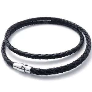 4mm Genuine Leather Cord Men Necklace Chain, Black, 4mm