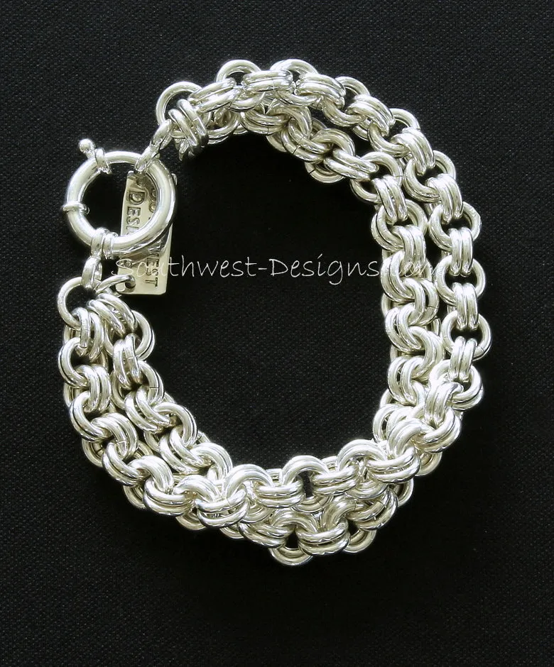 8.2mm 2-Strand Sterling Silver Two-By-Two Link Bracelet with 18mm Sterling Silver Spring Ring Clasp