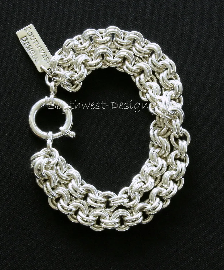 8.2mm 2-Strand Sterling Silver Two-By-Two Link Bracelet with 18mm Sterling Silver Spring Ring Clasp