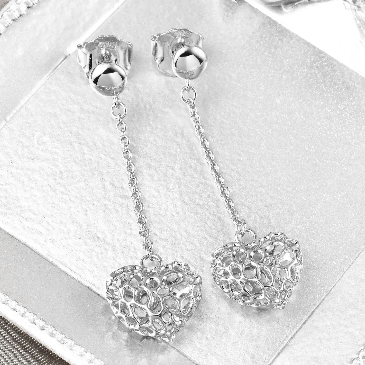 Amore Heart Chain Earrings   Amore Heart Charm Pendant