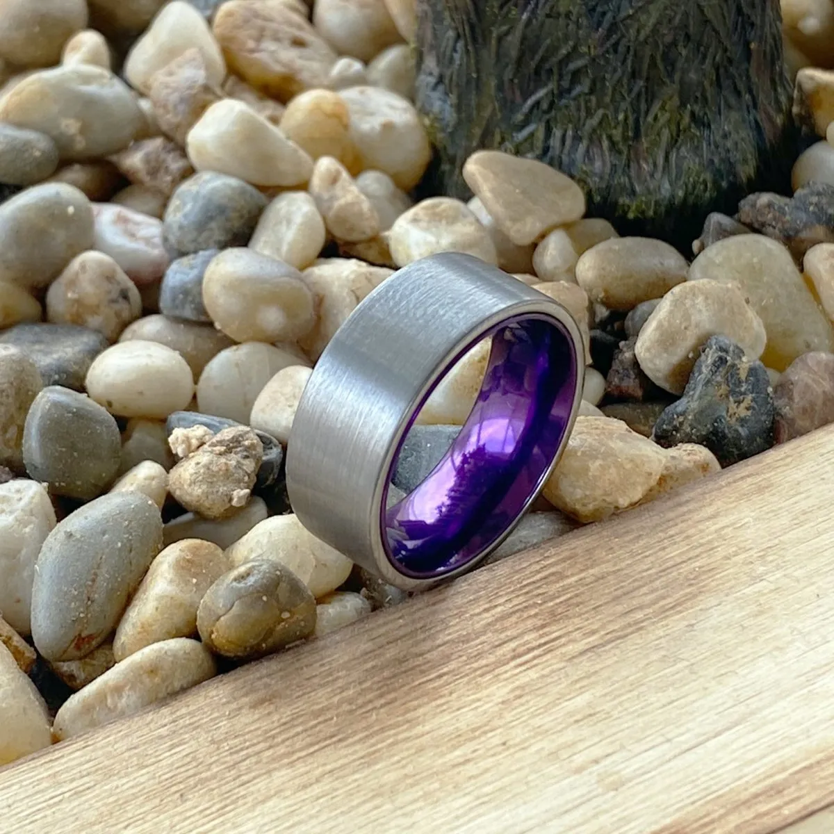 ANEMONE | Purple Ring, Silver Tungsten Ring, Brushed, Flat