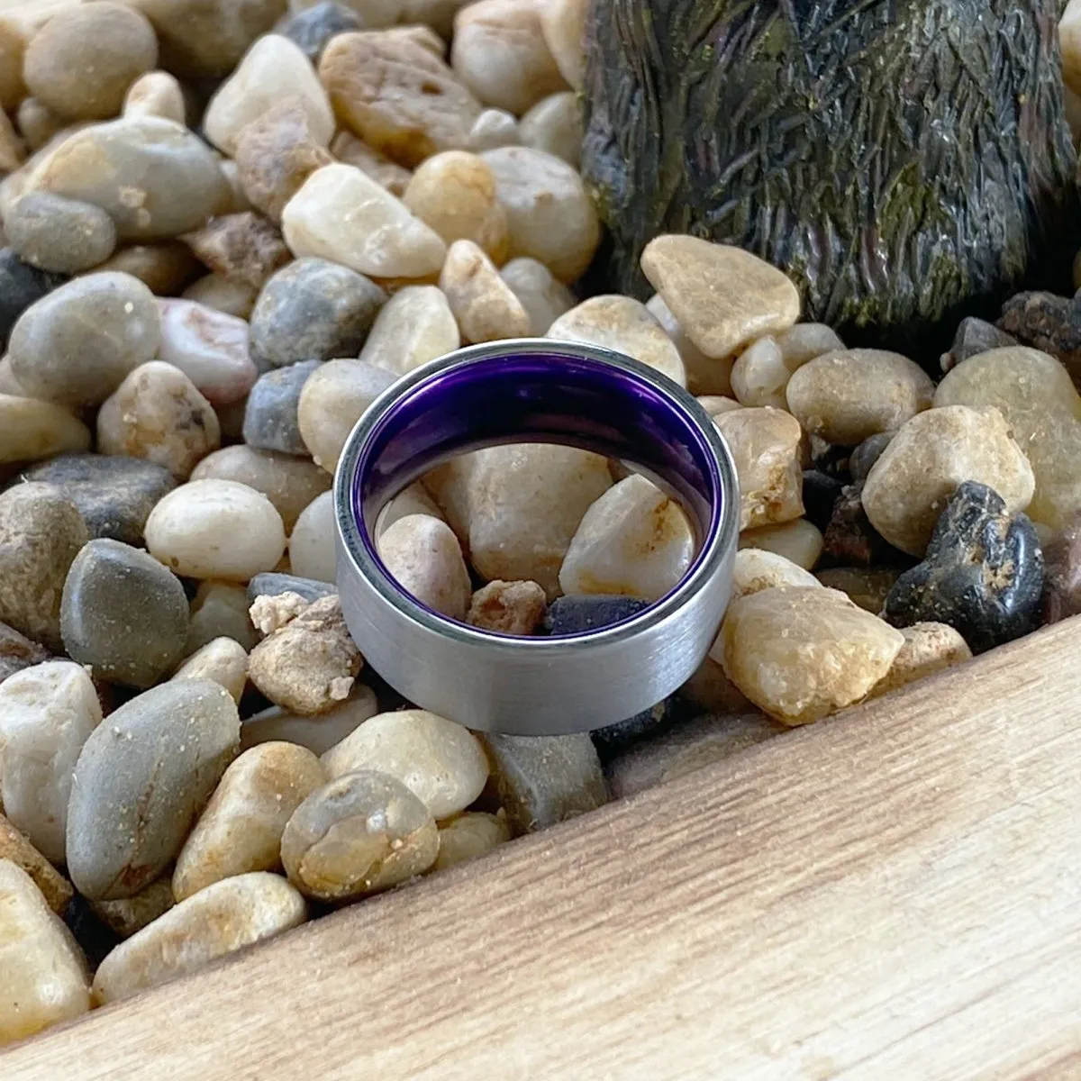 ANEMONE | Purple Ring, Silver Tungsten Ring, Brushed, Flat