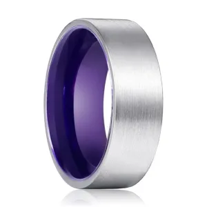 ANEMONE | Purple Ring, Silver Tungsten Ring, Brushed, Flat