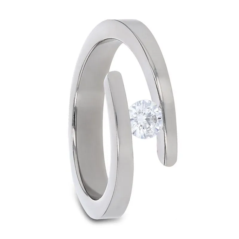 ANNA | Women's Silver Titanium Ring, Tension Set Diamond