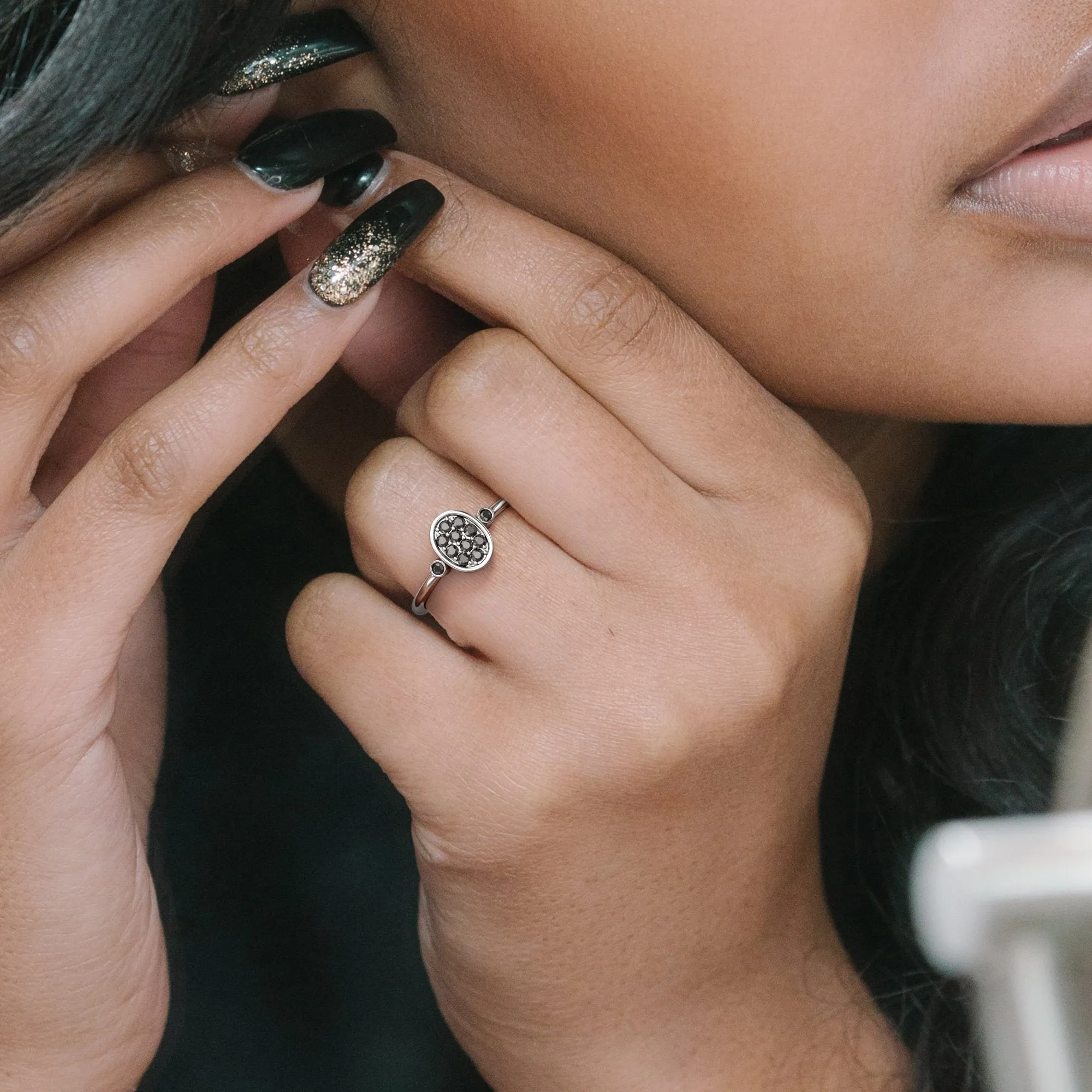 Atoms Unique Wedding Ring with  Cut Natural Black Diamonds