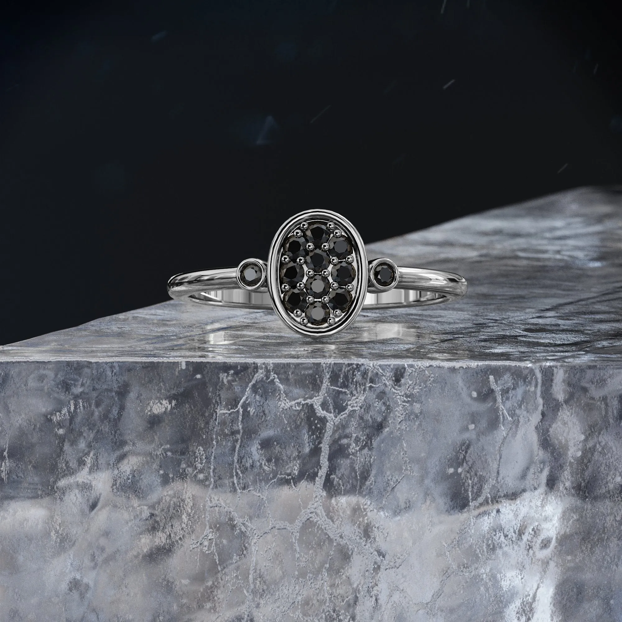 Atoms Unique Wedding Ring with  Cut Natural Black Diamonds