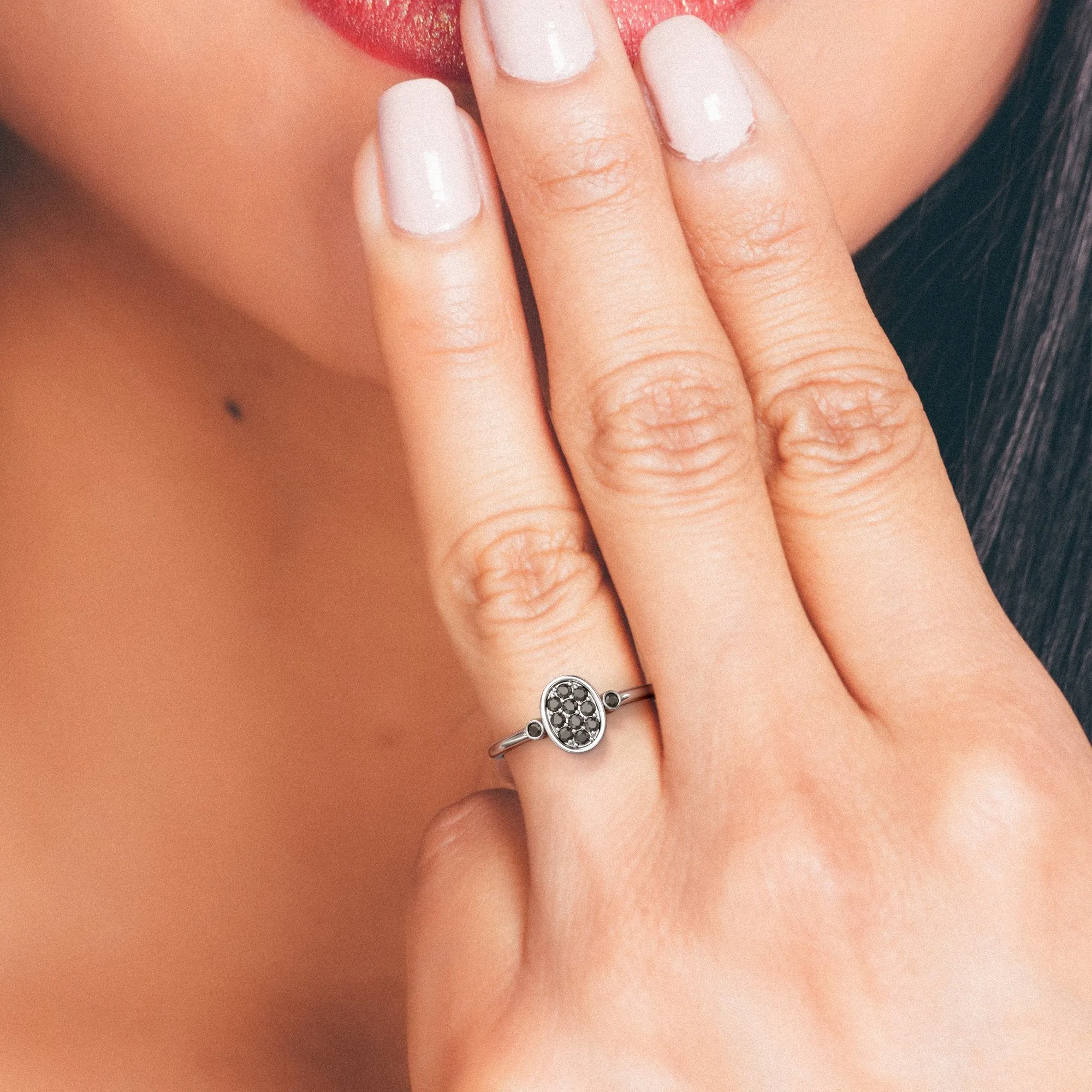 Atoms Unique Wedding Ring with  Cut Natural Black Diamonds