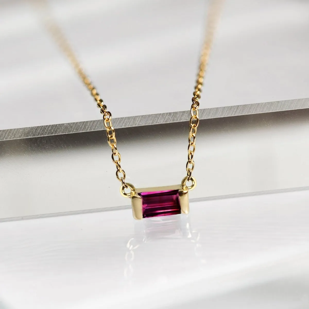 Baguette Gemstone Necklace - Ruby