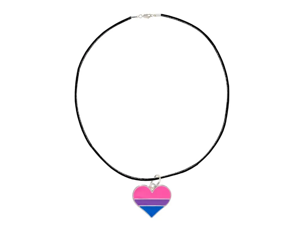 Black Cord Heart Bisexual LGBTQ Necklaces