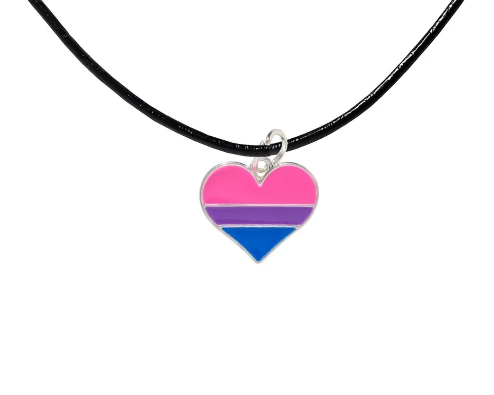 Black Cord Heart Bisexual LGBTQ Necklaces