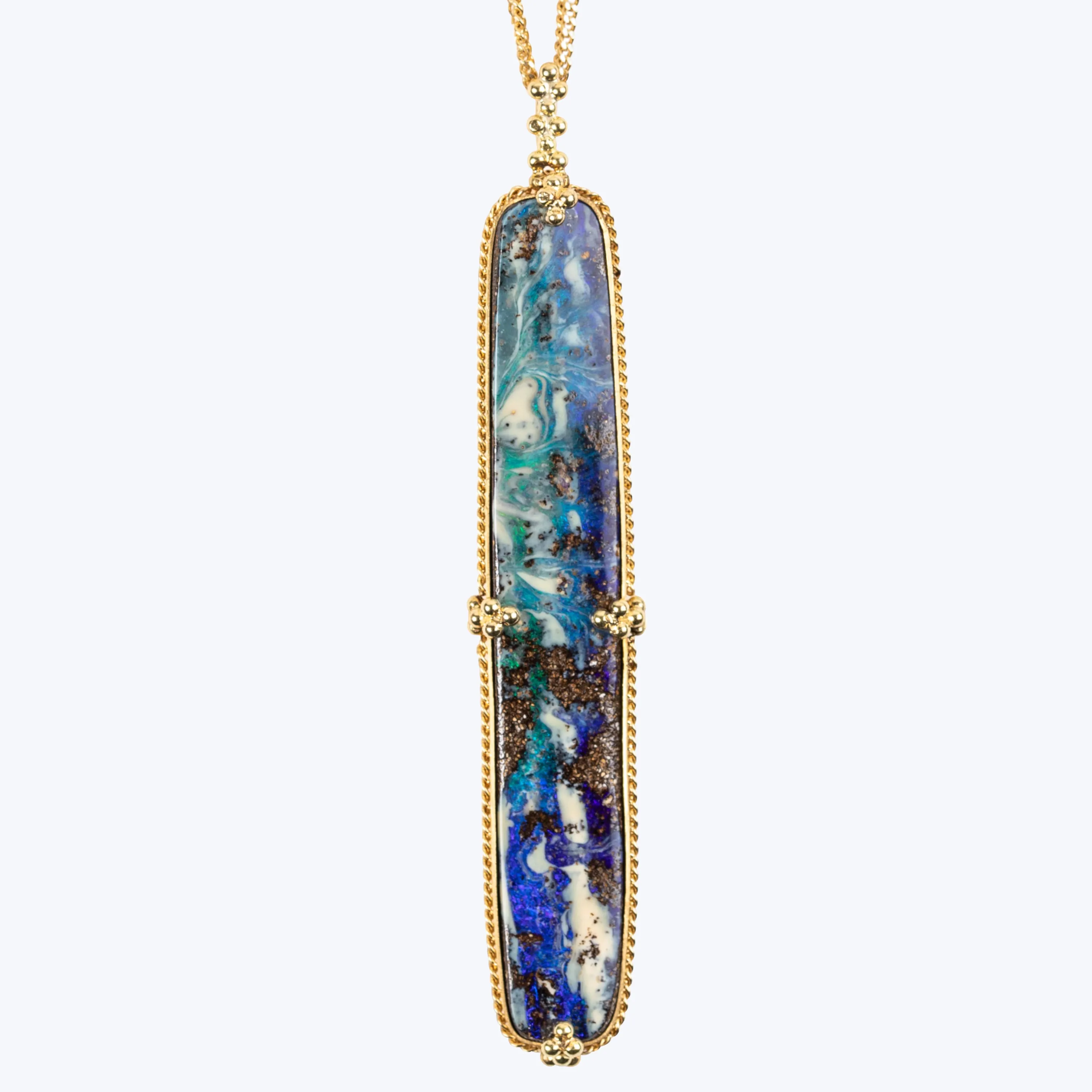 Boulder Opal and Blue Diamond 18k One-of-a-Kind Necklace