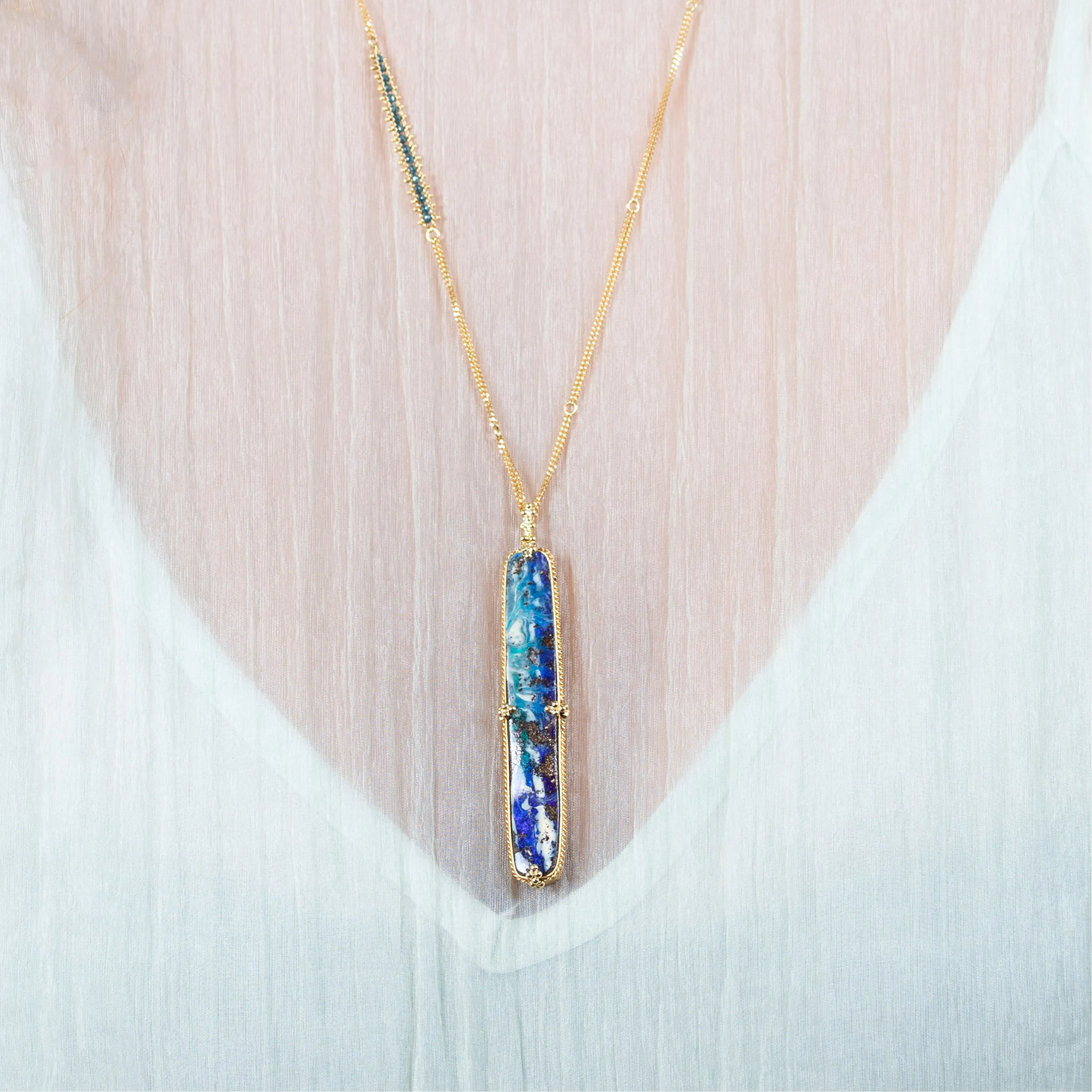 Boulder Opal and Blue Diamond 18k One-of-a-Kind Necklace