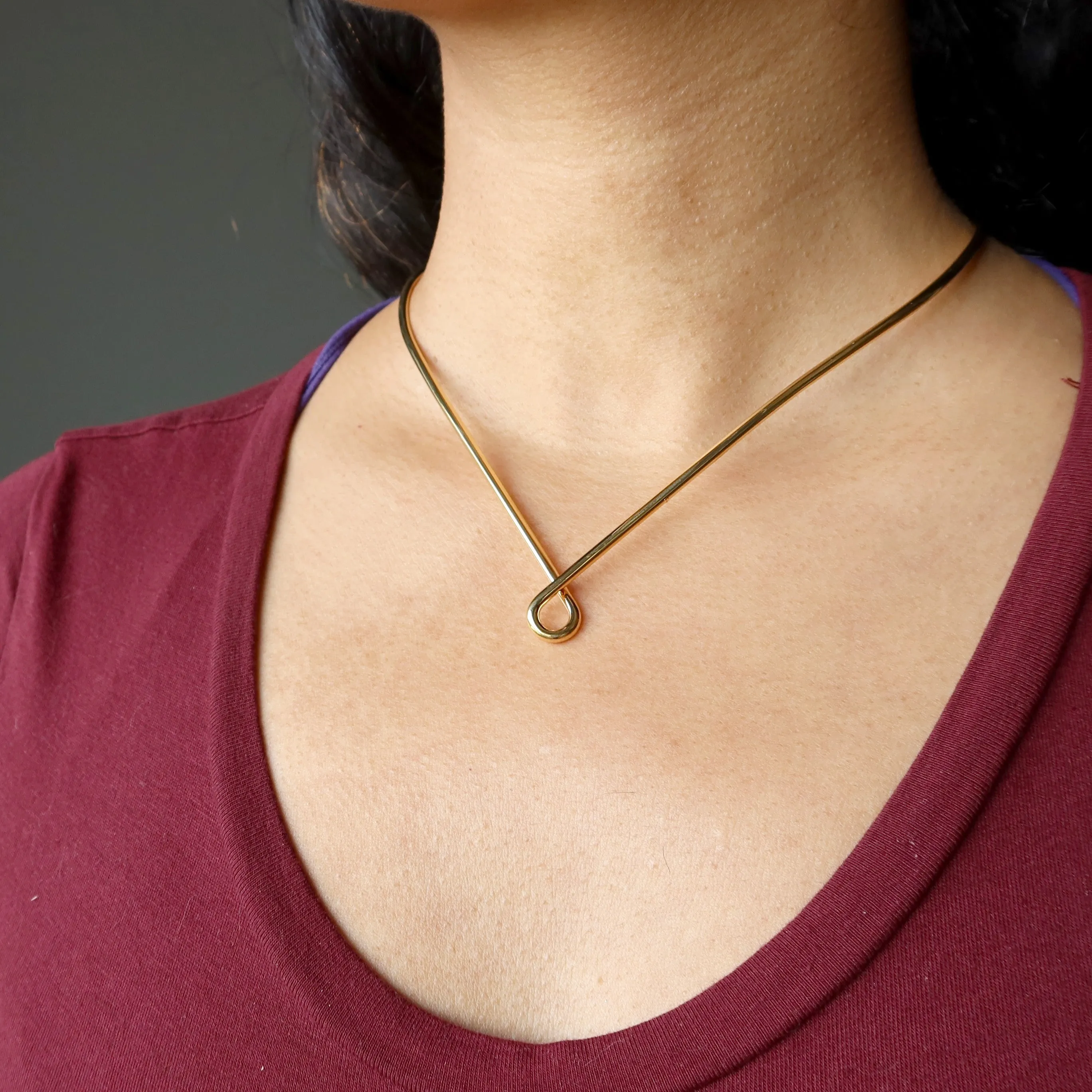 Brass Choker Sophisticated Gold Teardrop Neckwire Necklace