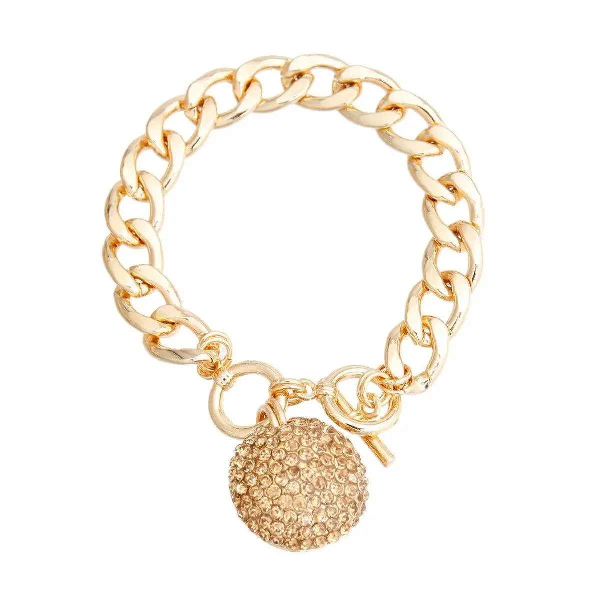 Brown Ball Charm Gold Link Chain Bracelet - Fashion Jewelry