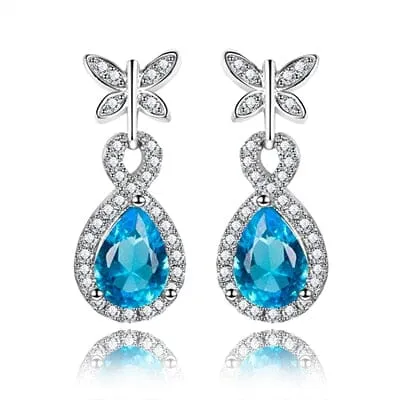 Butterfly Aquamarine Drop Earrings - 925 Sterling Silver