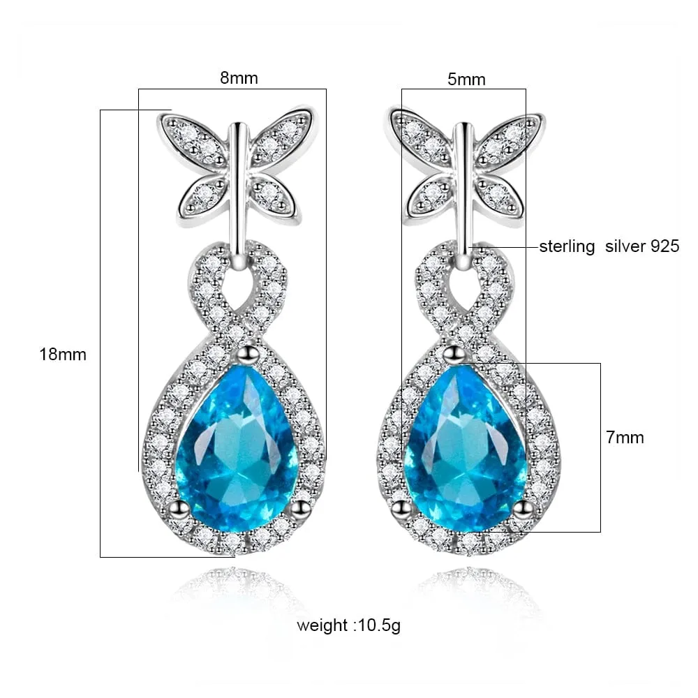 Butterfly Aquamarine Drop Earrings - 925 Sterling Silver