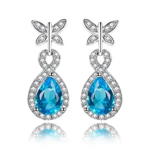 Butterfly Aquamarine Drop Earrings - 925 Sterling Silver