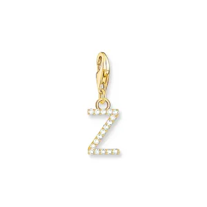 Charm pendant letter Z with white stones gold plated