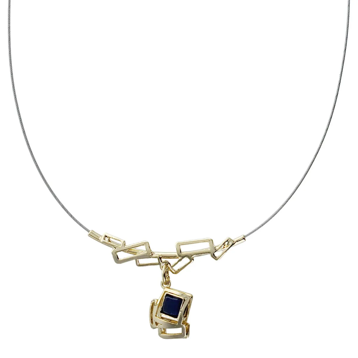 Christophe Poly Gold Rectangles Blue Drop Necklace