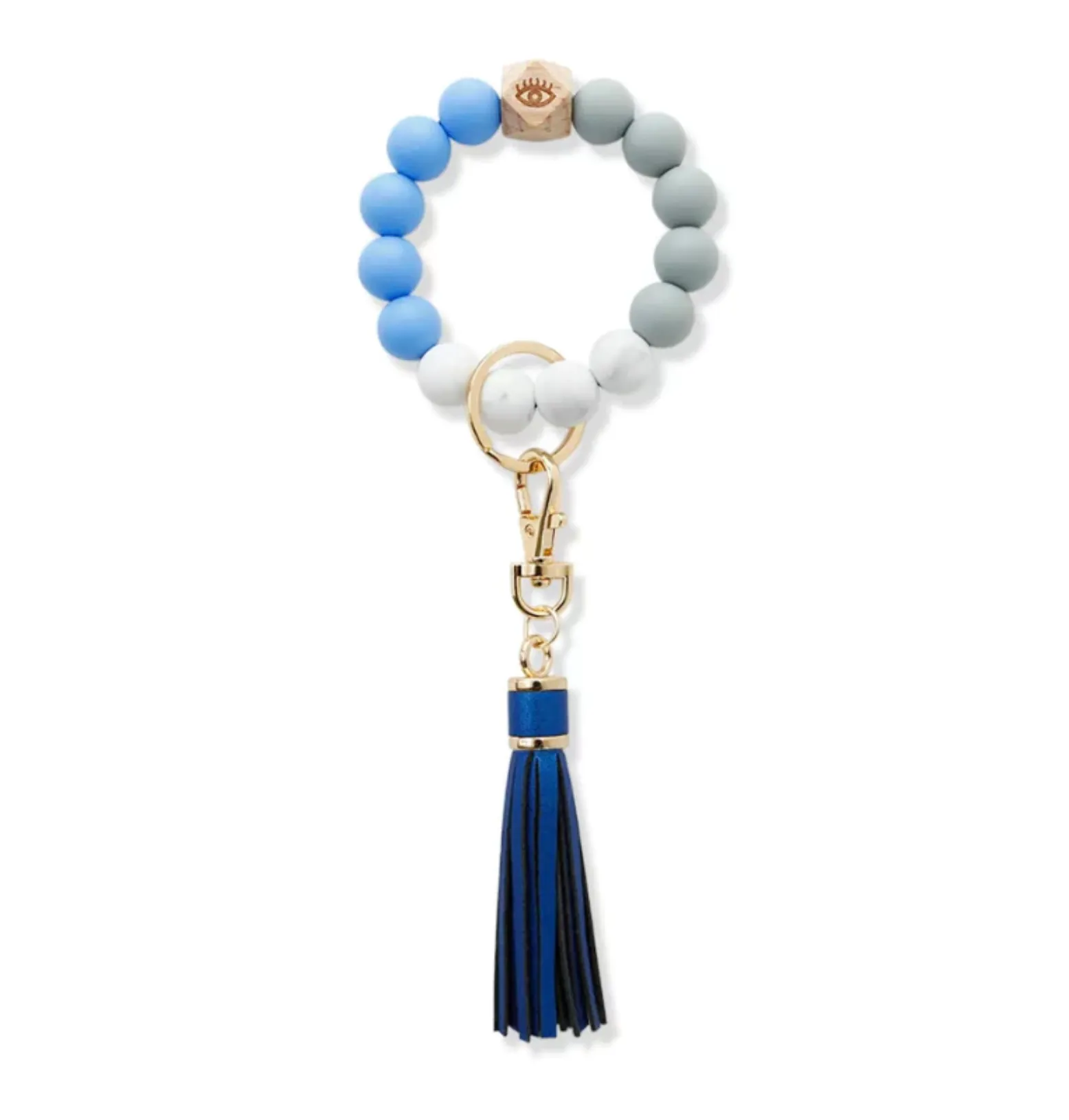 Chunky Beaded Keychain Keyring Bracelet with Tassel