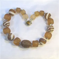 Chunky Beige and White Beaded Bead Designer Necklace