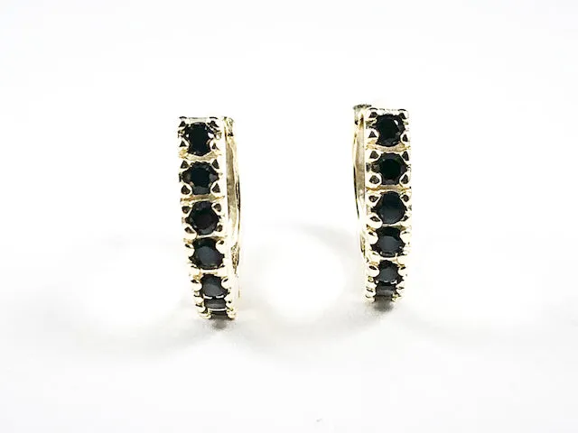 Classic Thin Single Row Black CZ Gold Tone Huggie Silver Earrings