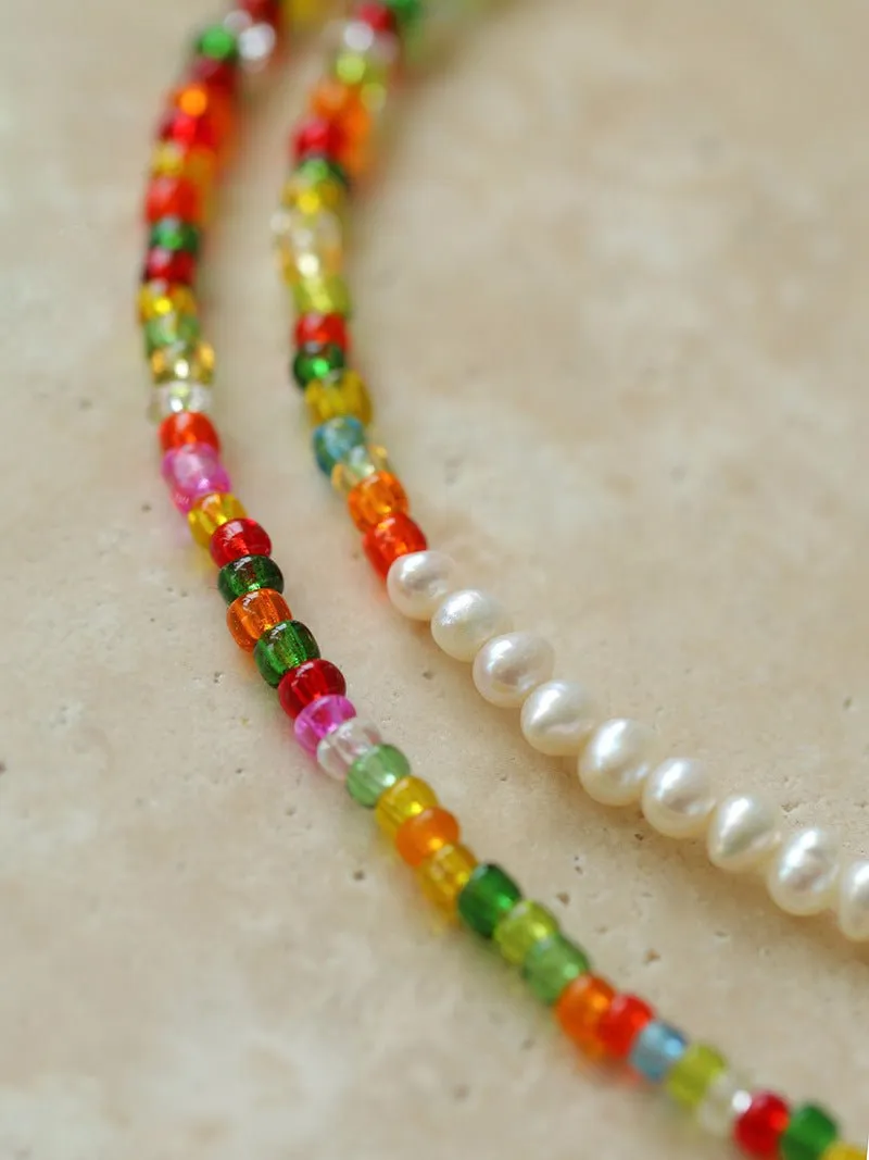 Colorful Beaded Pearl Necklace