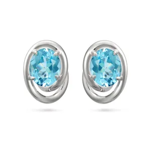 Contour Swirl Oval Blue Topaz and White Gold Earrings