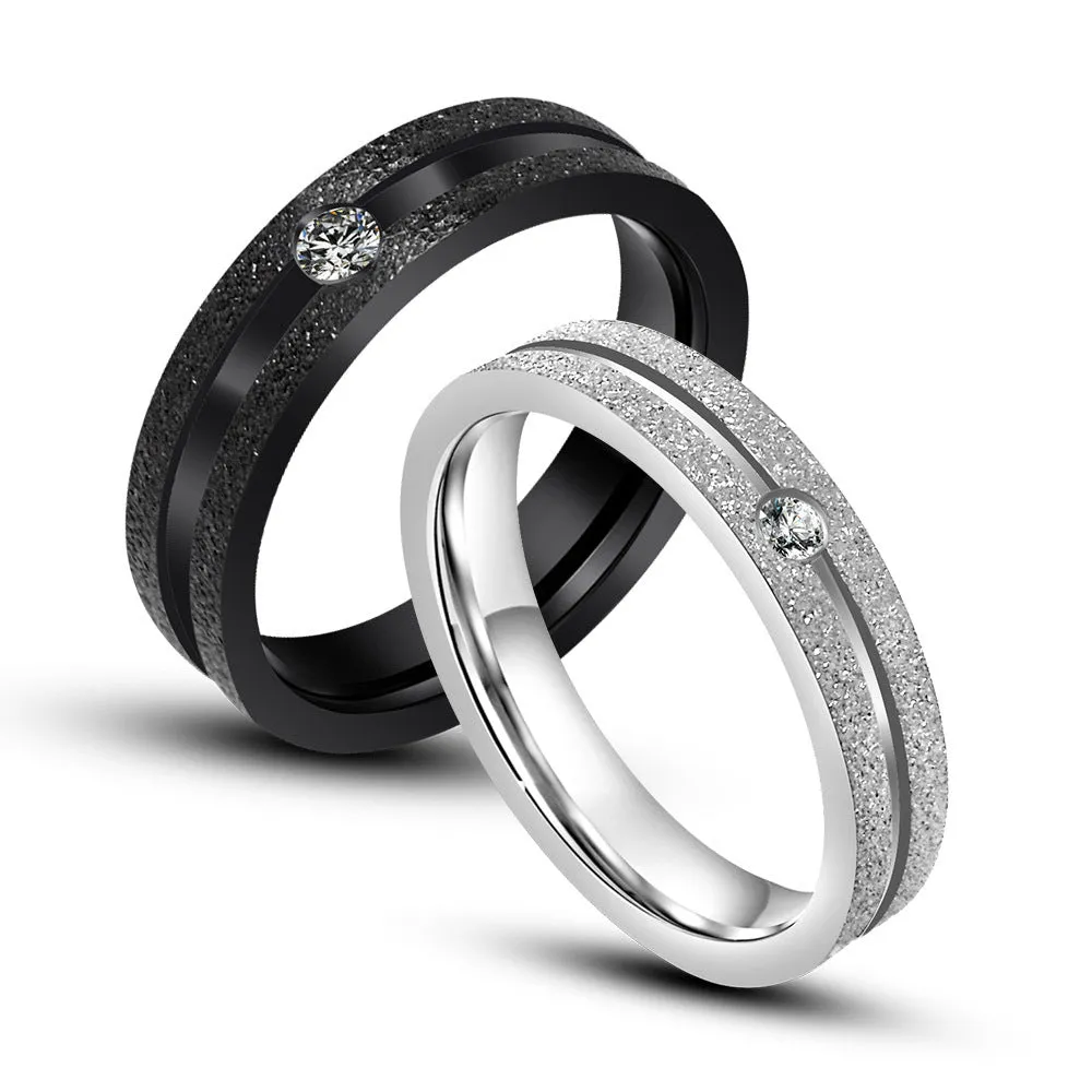 Couple's Zircon-Set Frosted Titanium Steel Rings from Japan and Korea - Ideal Valentine's Day Gift for Men and Women