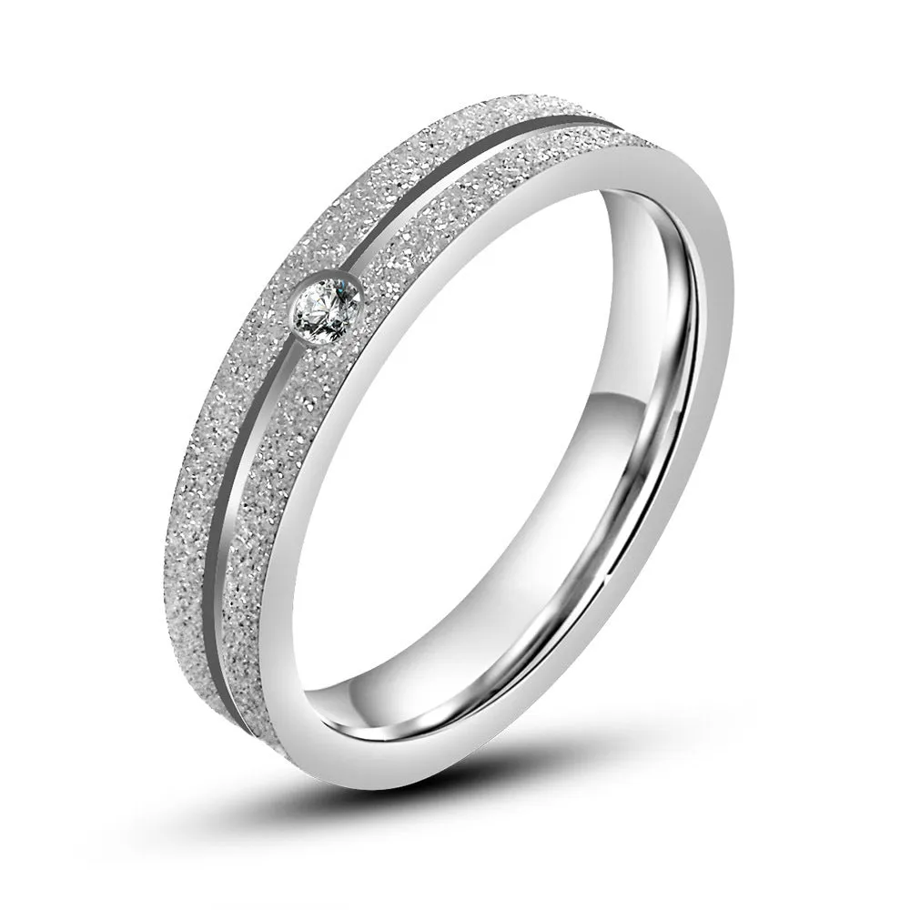 Couple's Zircon-Set Frosted Titanium Steel Rings from Japan and Korea - Ideal Valentine's Day Gift for Men and Women